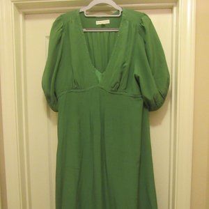 Emerald Green Banana Republic Sz 14 Silk Dress Puff Sleeves
